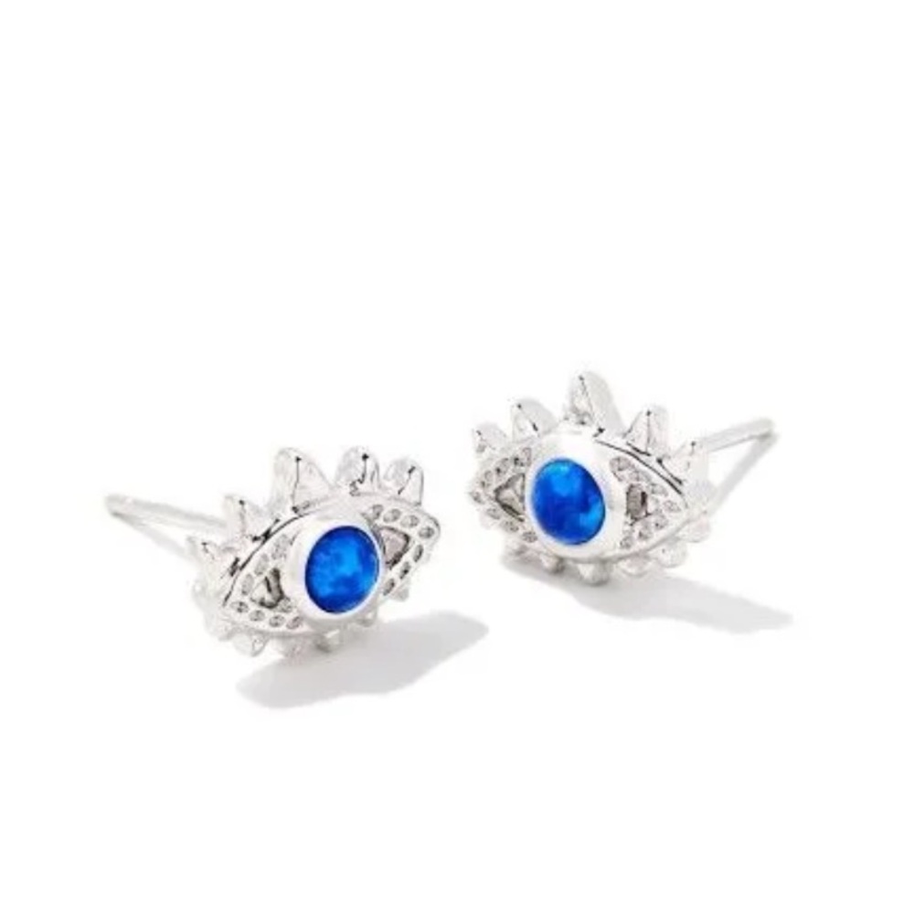 Kendra Scott Gemma Stud Earrings Silver Rhodium & Bright Blue Kyocera Opal NEW